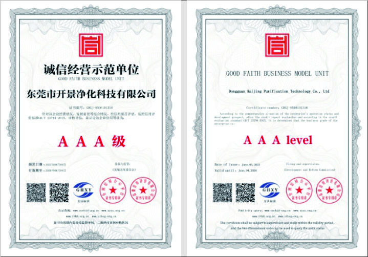 诚信经营示范单位证书